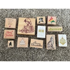 Wooden Rubber Stamps Random Crafts Stamps lot of 12